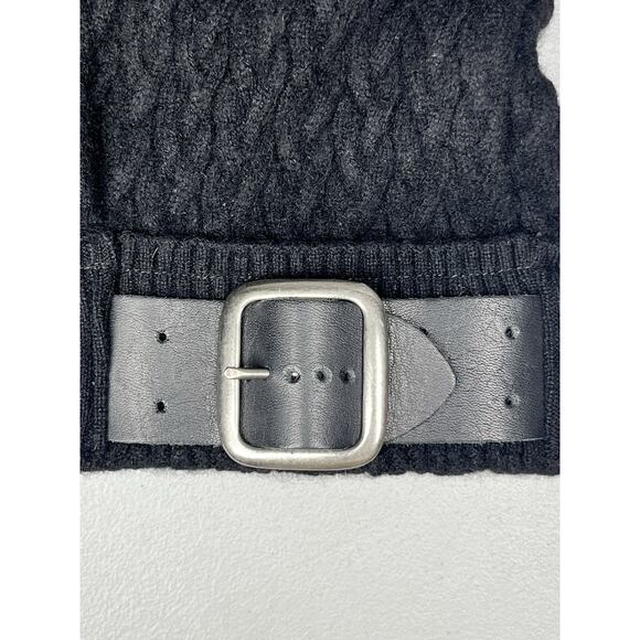 Cable Knit Cashmere Slouchy Beanie Hat OS Black Buckle Designer Luxury Made USA - Picture 3 of 7